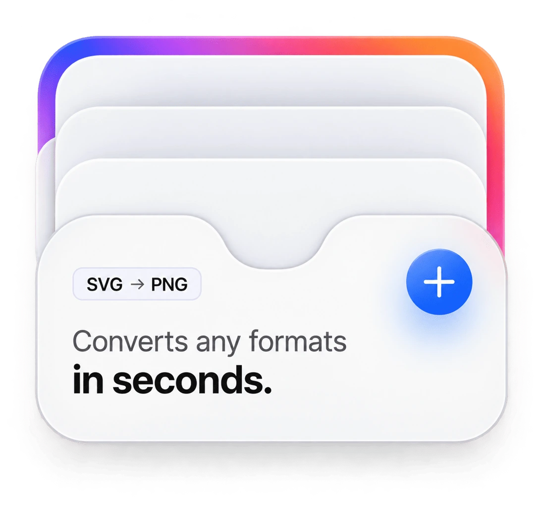 A stack of cards with a badge reading SVG to PNG and the text Converts any formats in seconds
